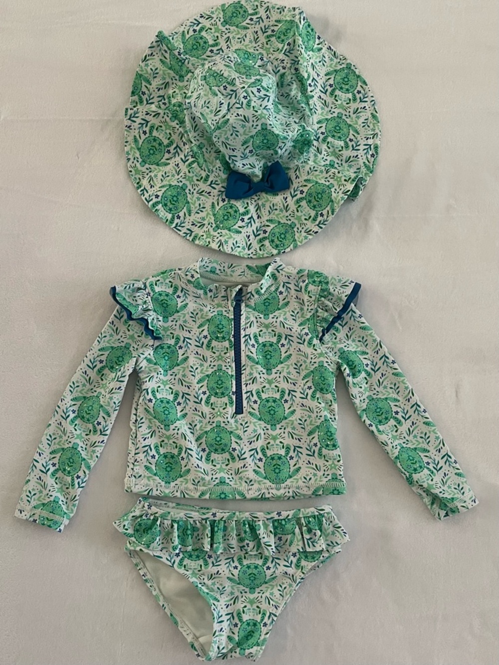 Tommy Bahama Girls' Green Turtle Print Rash Guard Set with Hat